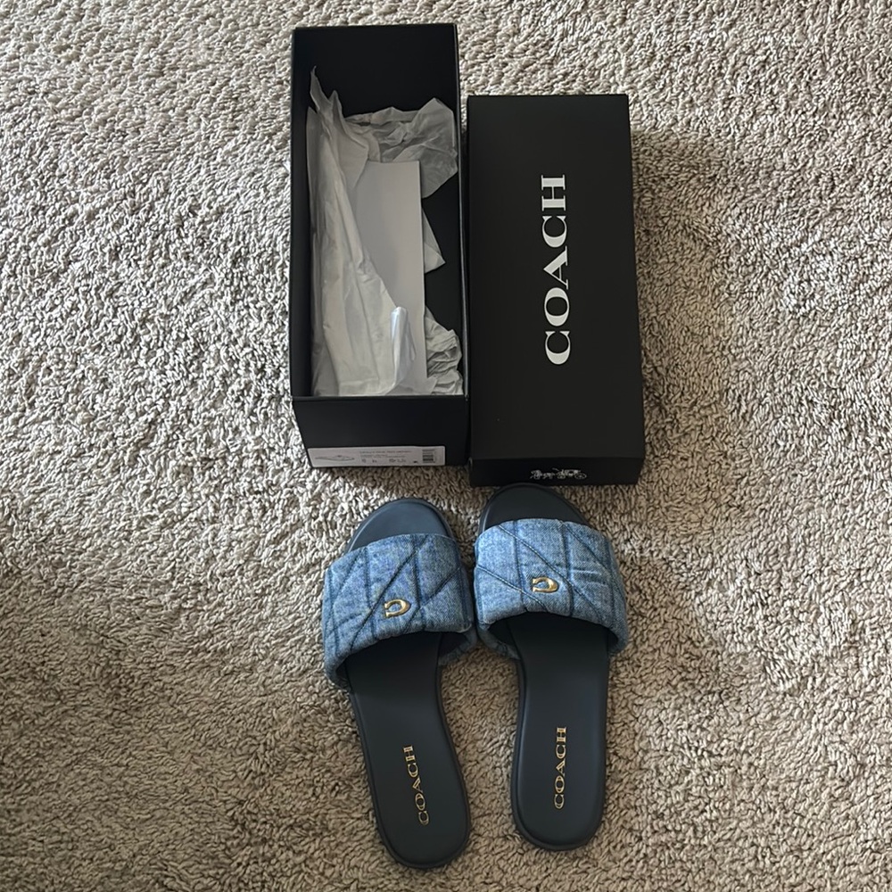 Coach Denim Blue Slide Sandals